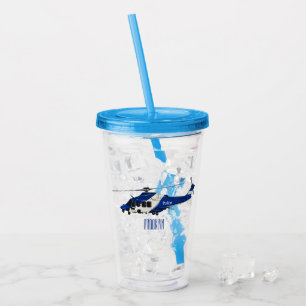 Police helicopter cartoon illustration acrylic tumbler
