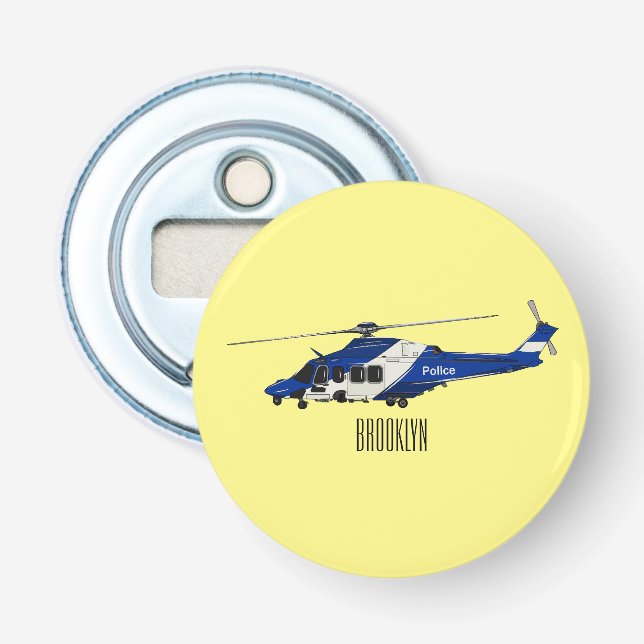 Police helicopter cartoon illustration  bottle opener (Front)