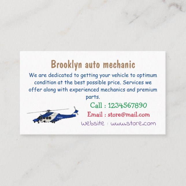 Police helicopter cartoon illustration  business card (Front)