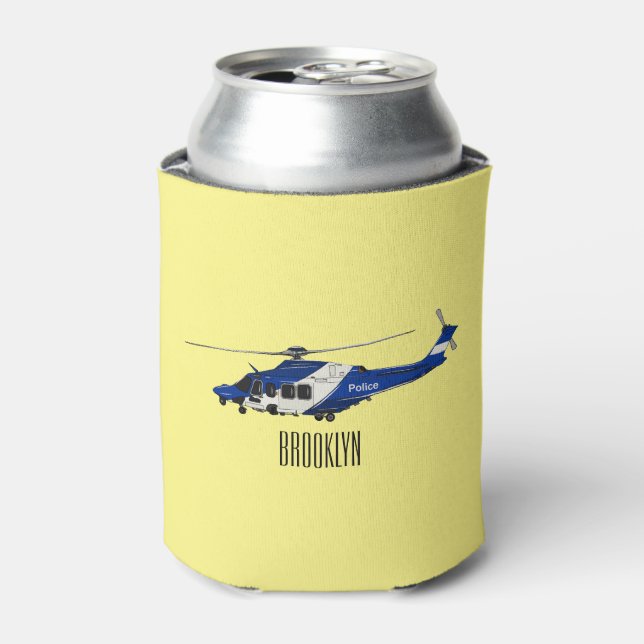 Police helicopter cartoon illustration  can cooler (Can Front)