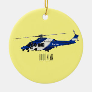 Police helicopter cartoon illustration  ceramic ornament