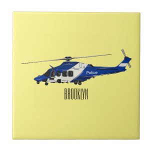 Police helicopter cartoon illustration  ceramic tile