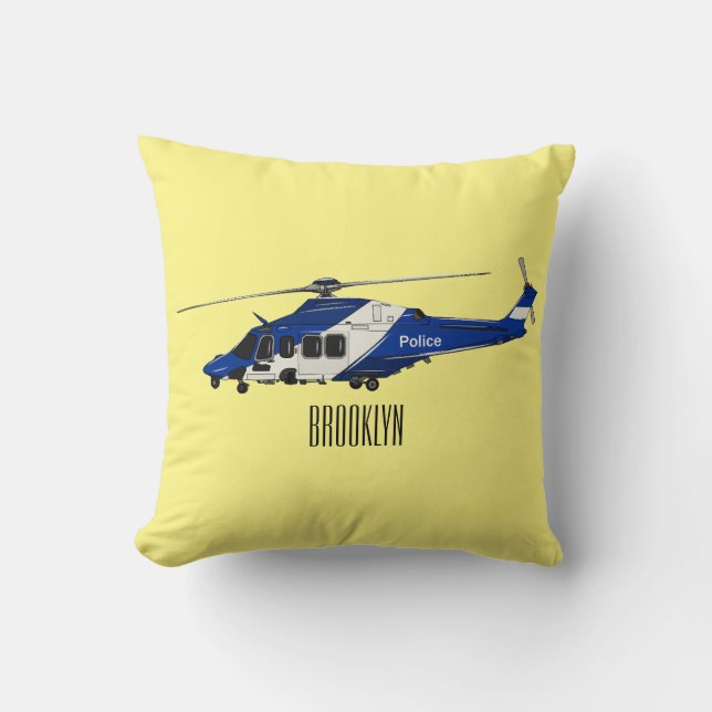 Police helicopter cartoon illustration  cushion (Front)