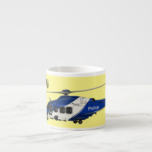 Police helicopter cartoon illustration  espresso cup