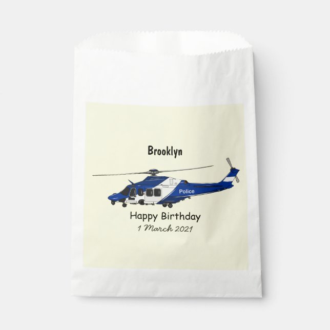 Police helicopter cartoon illustration favour bag (Front)