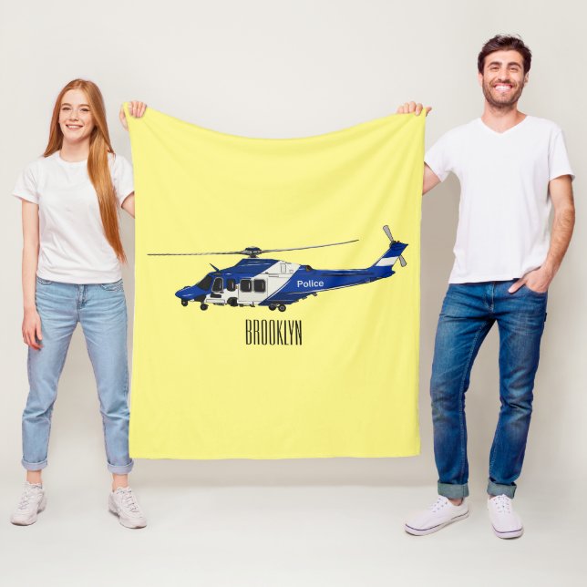 Police helicopter cartoon illustration  fleece blanket (In Situ)