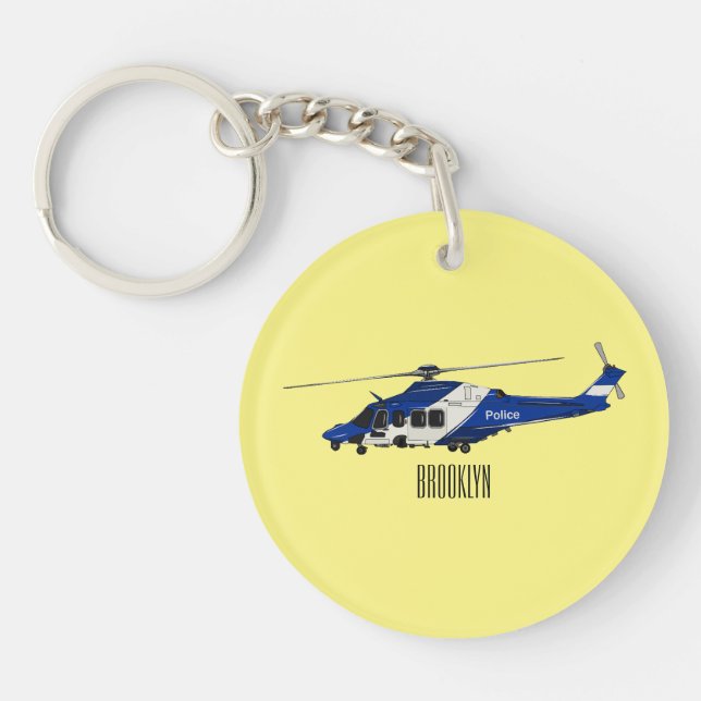 Police helicopter cartoon illustration  key ring (Front)