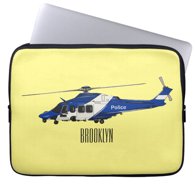 Police helicopter cartoon illustration  laptop sleeve (Front)
