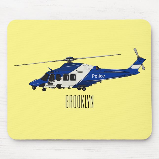 Police helicopter cartoon illustration  mouse pad (Front)