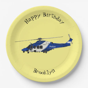 Police helicopter cartoon illustration paper plate