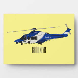 Police helicopter cartoon illustration plaque