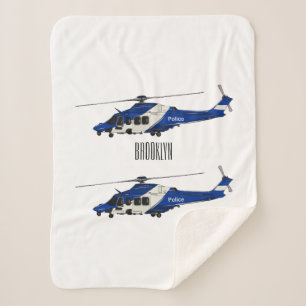 Police helicopter cartoon illustration sherpa blanket
