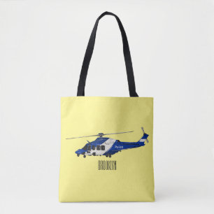 Police helicopter cartoon illustration  tote bag