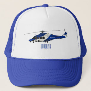 Police helicopter cartoon illustration  trucker hat