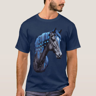 Police Horse Mounted Patrol US American Flag vinta T-Shirt