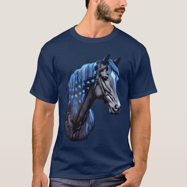 Police Horse Mounted Patrol US American Flag vinta T-Shirt (Front)