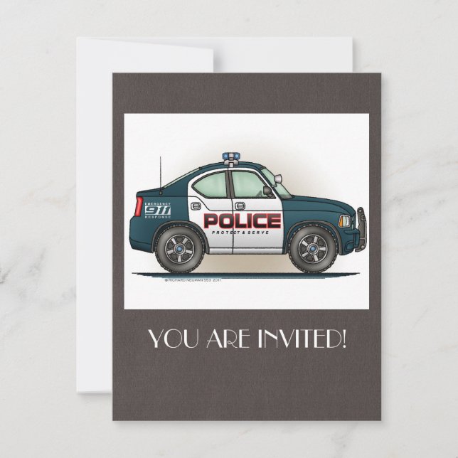 Police Interceptor Car Cop Car Invitation (Front)