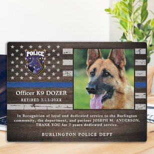 Police K9 Dog Law Enforcement Officer Retirement Plaque