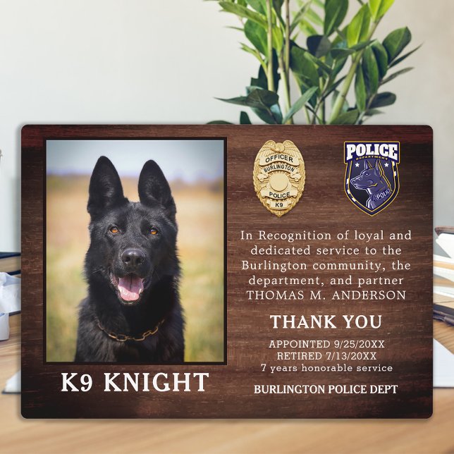 Police K9 Retirement Law Enforcement Officer Dog  Plaque (Creator Uploaded)