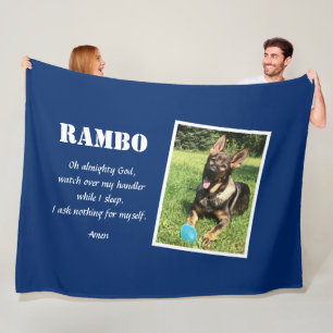 Police K-9 Personalised Photo K9 Prayer Blue Fleece Blanket