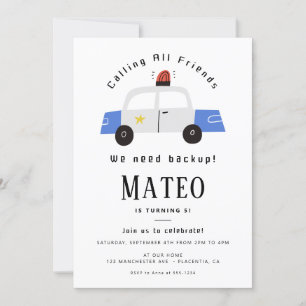 Police Kids Birthday Party Minimalist  Invitation