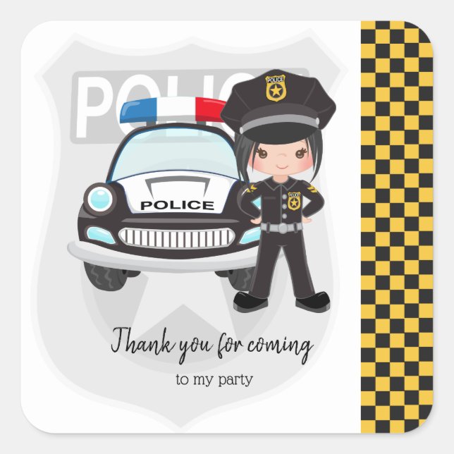 Police kids party square sticker (Front)