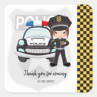 Police kids party square sticker