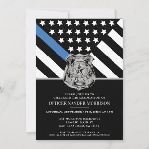 Police Law Enforcement Graduation Blue Line Flag Invitation