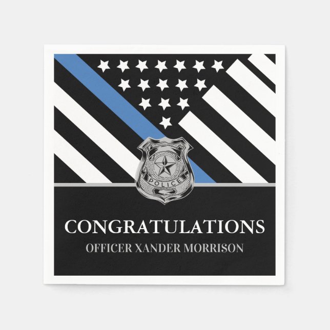 Police Law Enforcement Graduation Blue Line Flag Napkin (Front)