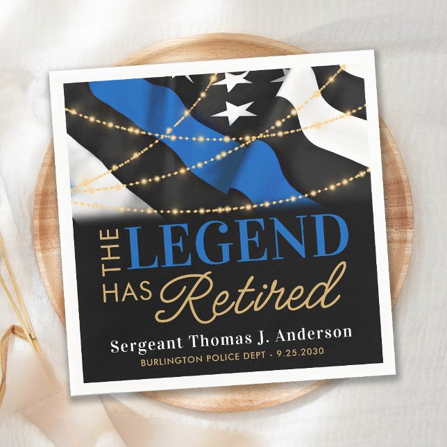 Police Legend Thin Blue Line Flag Retirement Party Napkin (Creator Uploaded)