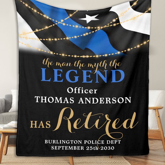 Police Legend Thin Blue Line Gold Retirement Fleece Blanket (Creator Uploaded)