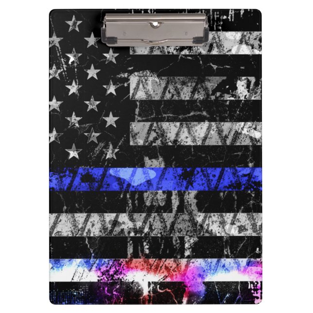 Police Lights Thin Blue Line Flag Clipboard (Front)
