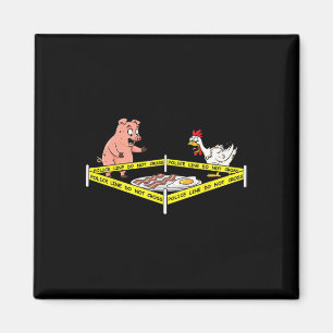Police Line Do Not Cross Pig And Chicken Fun Food  Magnet