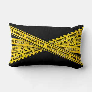 Police line do not cross with yellow stripes lumbar cushion