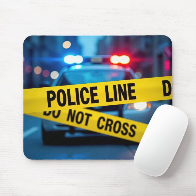 Police Line Yellow Tape With Warning Mouse Pad (With Mouse)