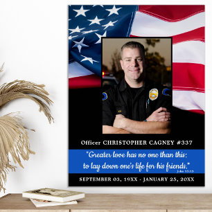 Police Memorial Blue Line American Flag Funeral Poster