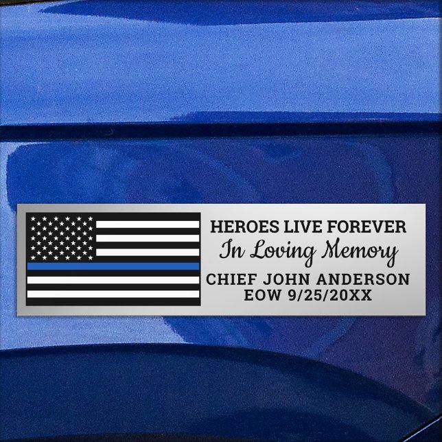 Police Memorial Heroes Live Forever Thin Blue Line Bumper Sticker (Creator Uploaded)