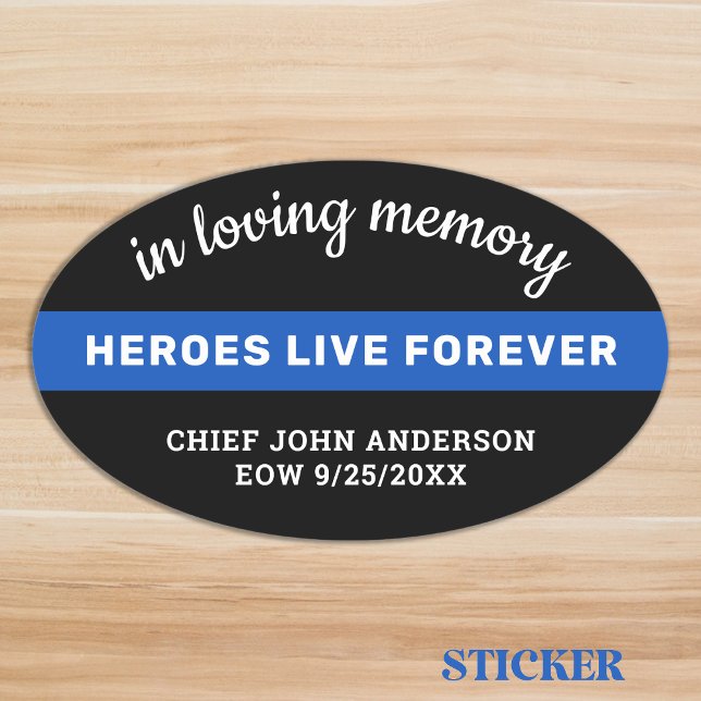 Police Memorial Thin Blue Line In Loving Memory Oval Sticker (Creator Uploaded)
