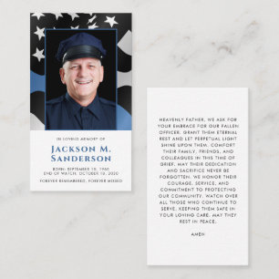 Police Memorial Thin Blue Line Photo Prayer Card