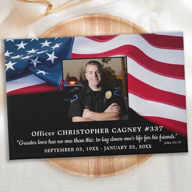 Police Memorial USA American Flag Photo Funeral Guest Book (Creator Uploaded)