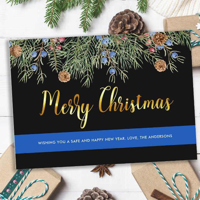 Police Merry Christmas Thin Blue Line Holiday Card (Creator Uploaded)