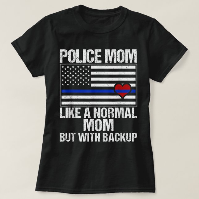Police Mum Blue Line Flag Heart  T-Shirt (Design Front)