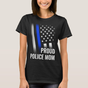 Police Mum Printed On Back Proud Police Flag T-Shirt
