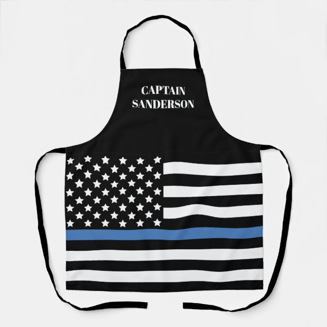 Police Name Thin Blue Line American Flag Officer Apron (Front)