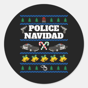 Police Navidad Ugly Classic Round Sticker