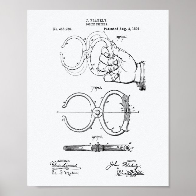 Police Nippers 1891 Patent Art - White Paper Poster (Front)