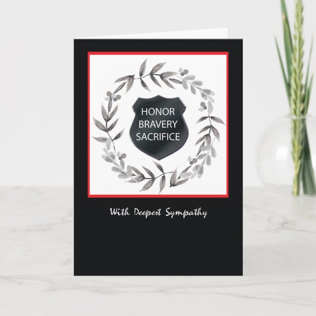 Police Office Sympathy Black Wreath Card (Front)