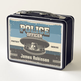 Police Officer Aged Hat Personalised Metal Lunch Box