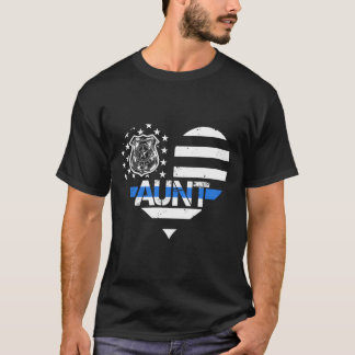 Police Officer Aunt Blue Line Us Flag Proud Cop'S  T-Shirt
