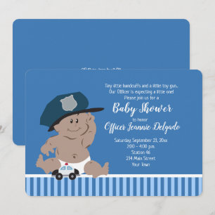 Police Officer Baby Cop Invitations Dark Skin